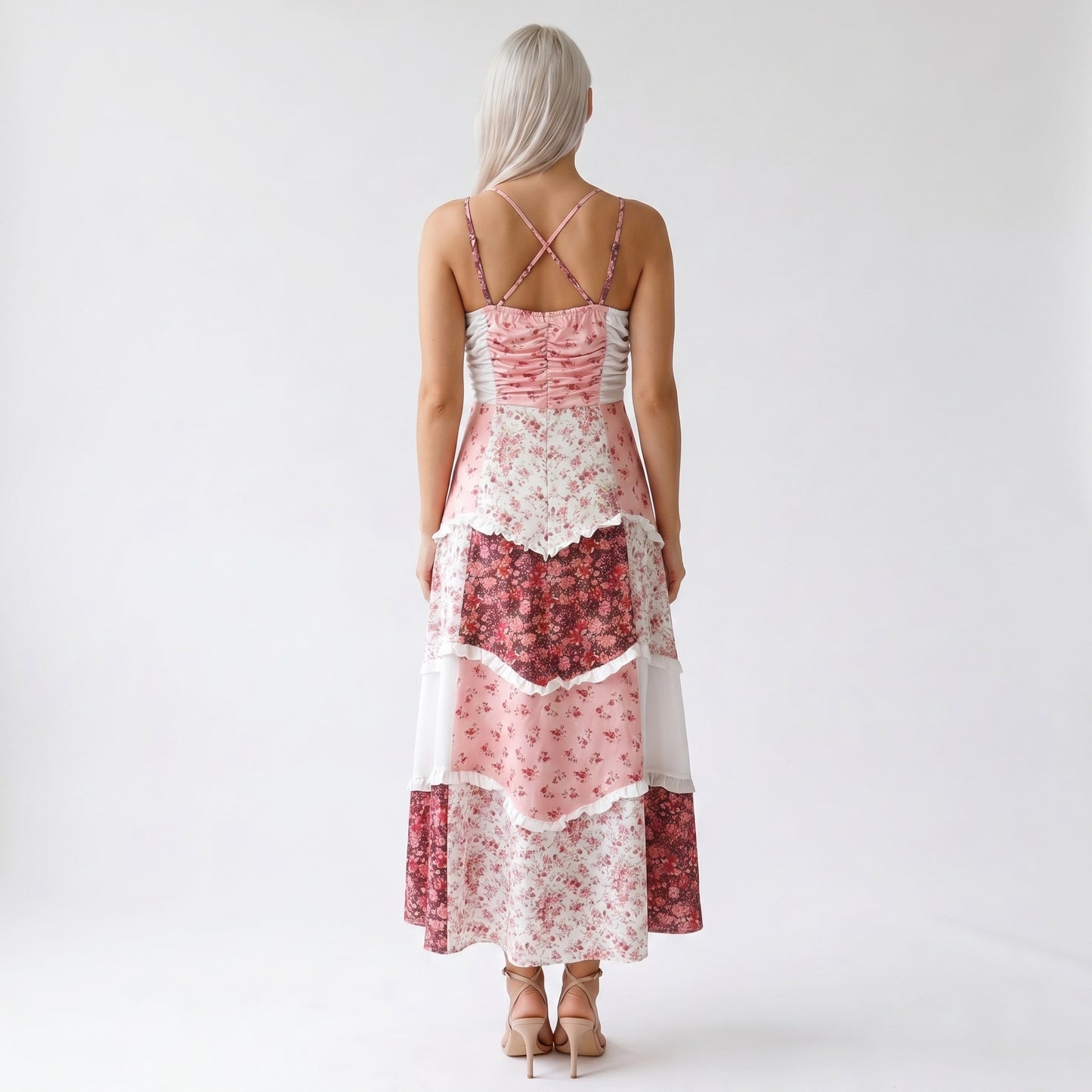 Wren Women's Maxi Dress Floral Patchwork Ruffle, Strappy