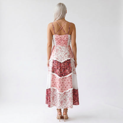 Wren Women's Maxi Dress Floral Patchwork Ruffle, Strappy
