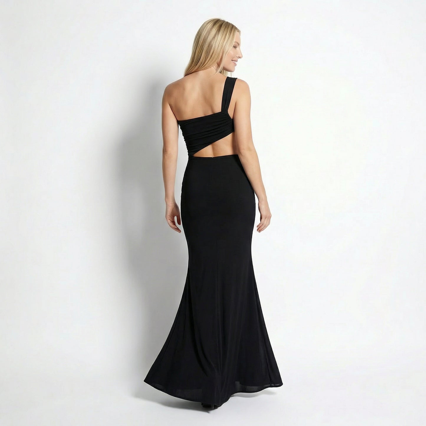Zora Women's One Shoulder Ruched Maxi Dress, Side Cutout Slim Fit