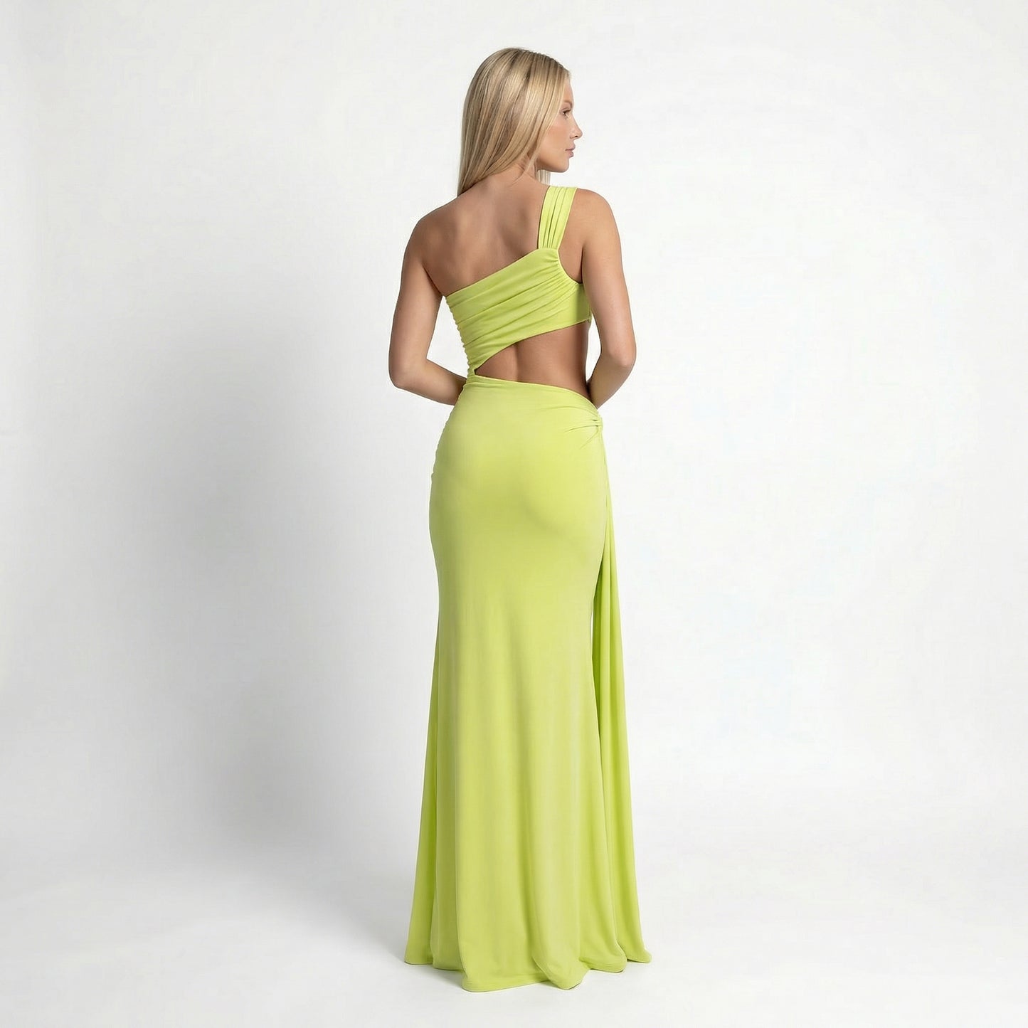 Zora Women's One Shoulder Ruched Maxi Dress, Side Cutout Slim Fit