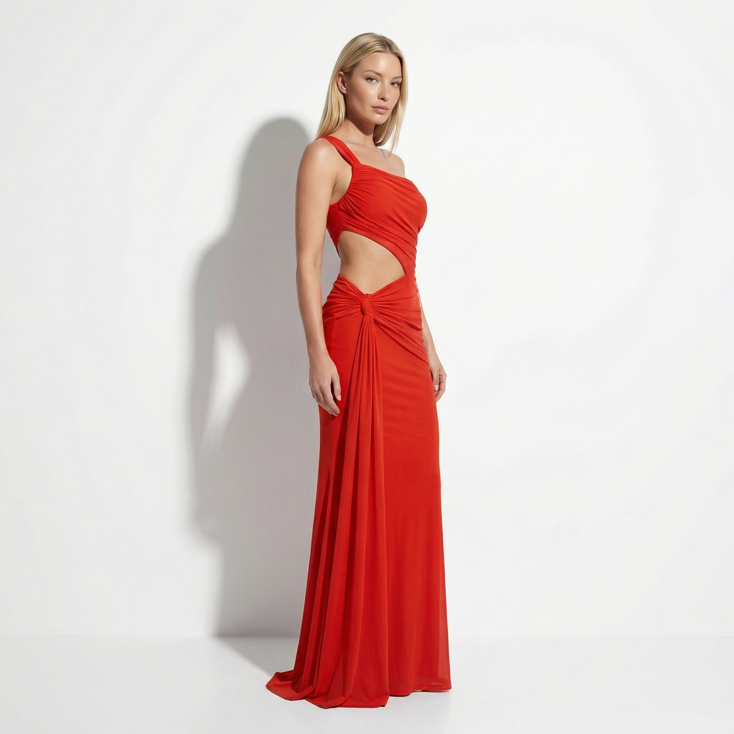 Zora Women's One Shoulder Ruched Maxi Dress, Side Cutout Slim Fit