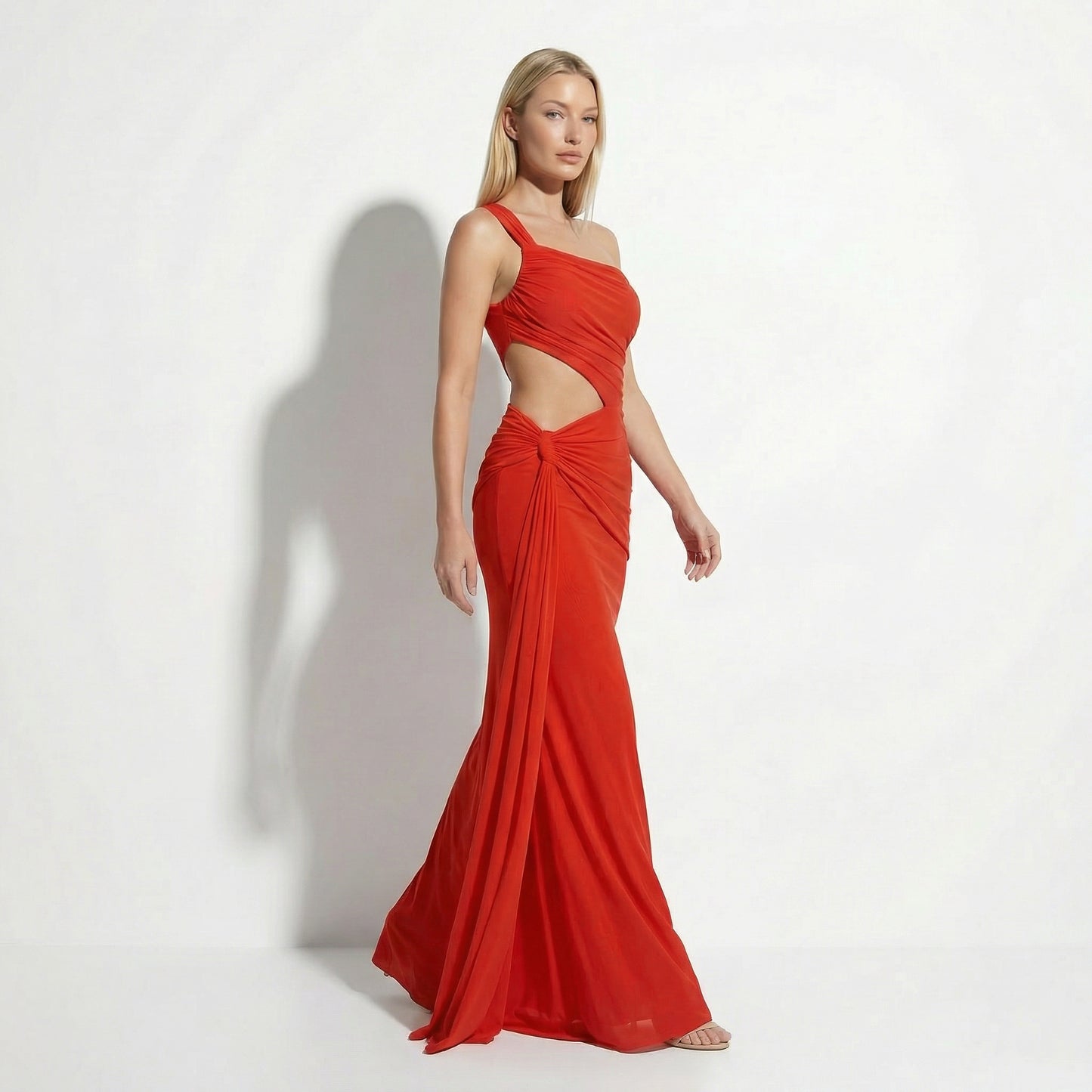 Zora Women's One Shoulder Ruched Maxi Dress, Side Cutout Slim Fit