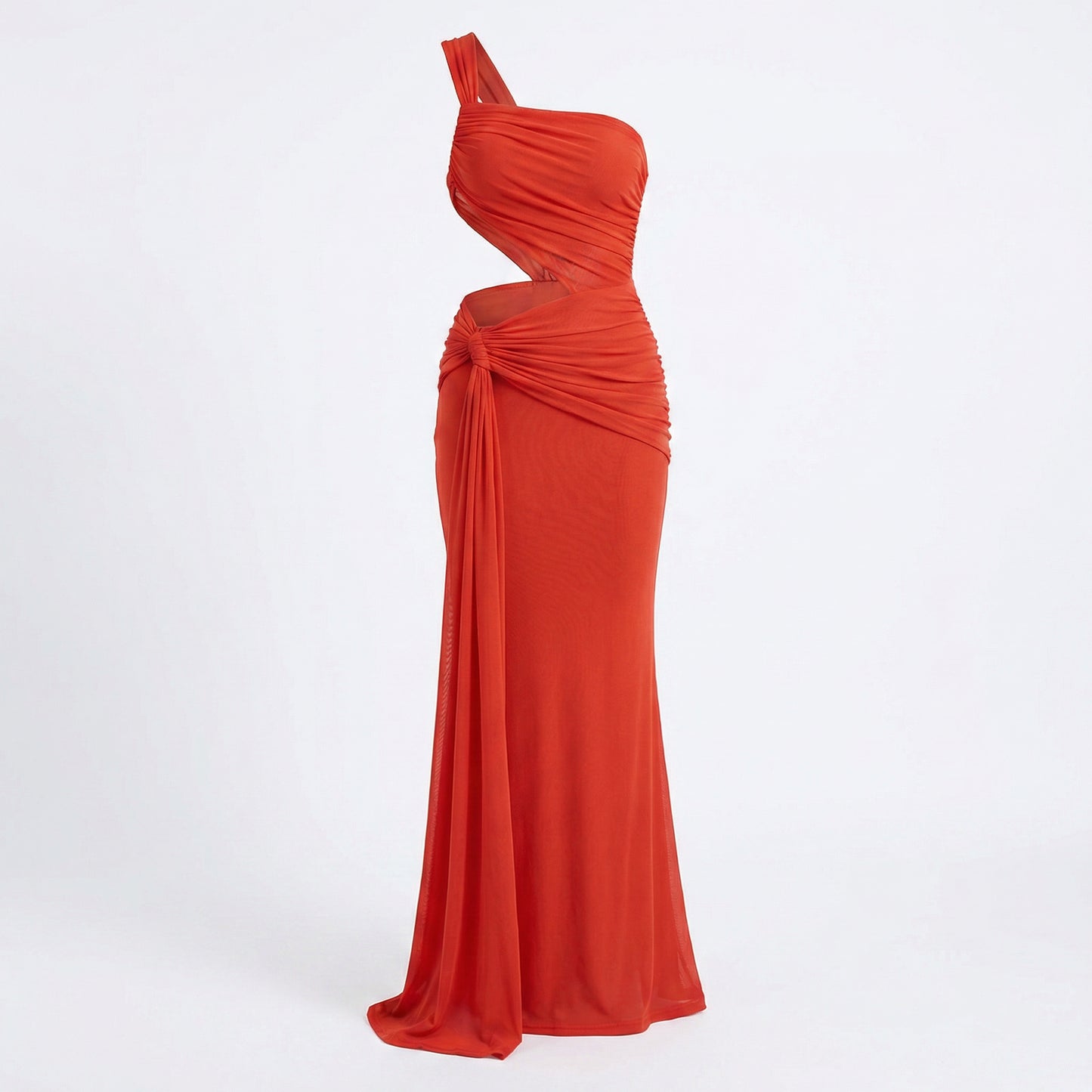 Zora Women's One Shoulder Ruched Maxi Dress, Side Cutout Slim Fit