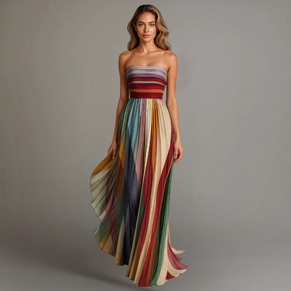 Adèle Multistripe Pleated Maxi Dress
