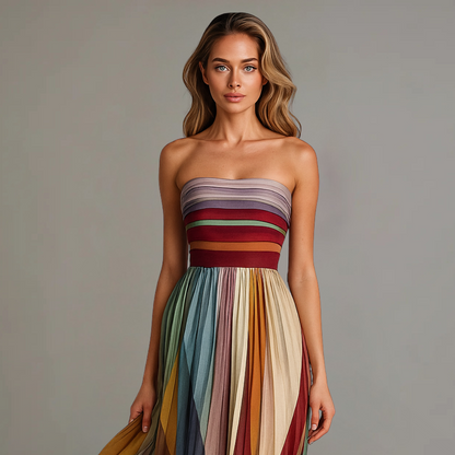 Adèle Multistripe Pleated Maxi Dress