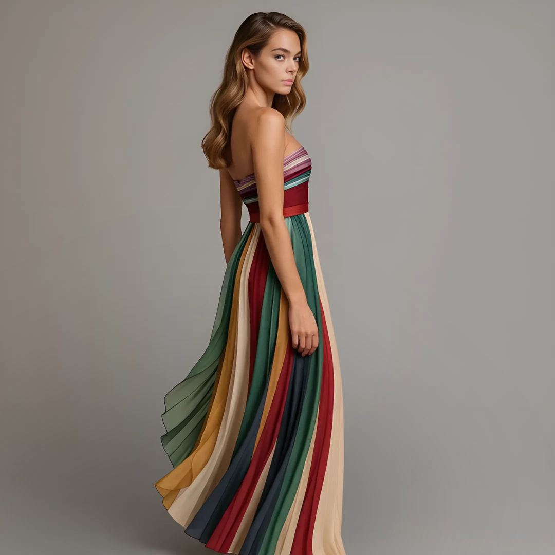 Adèle Multistripe Pleated Maxi Dress