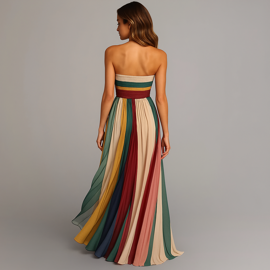 Adèle Multistripe Pleated Maxi Dress