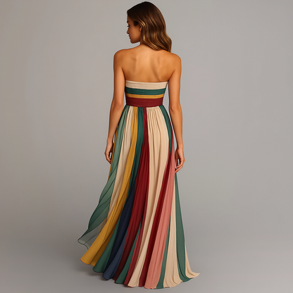 Adèle Multistripe Pleated Maxi Dress