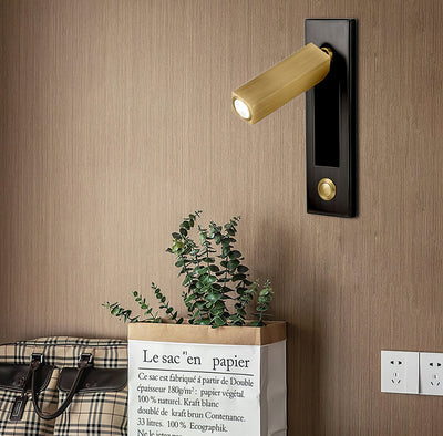 Adjustable LED Wall Reading Light - Matt Black+Copper / ∅ 2″ x H 7″ square (Button switch)