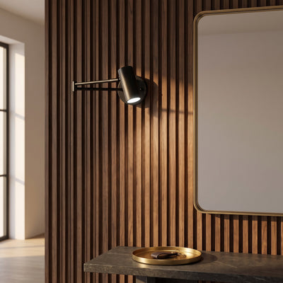 Adjustable Swing-Arm Brass Wall Sconce - Black & Cool Light