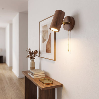 Adjustable Walnut and Brass Wall Sconce - Walnut