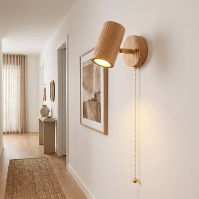 Adjustable Walnut and Brass Wall Sconce - Wood