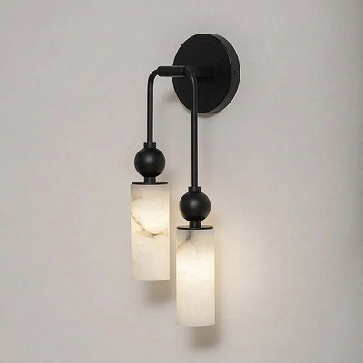 Alabaster-Look Double Wall Sconce - Black & White / 2 heads Right