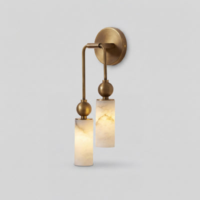 Alabaster-Look Double Wall Sconce - Brass & White