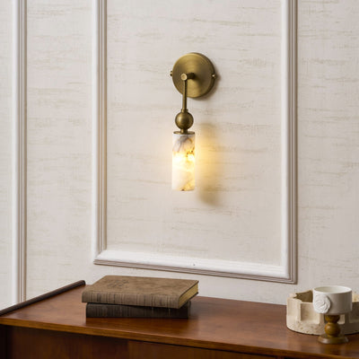 Alabaster-Look Double Wall Sconce - Brass & White / 1 head