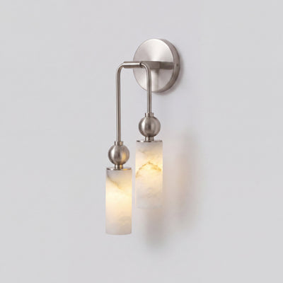 Alabaster-Look Double Wall Sconce - Nickel color & White