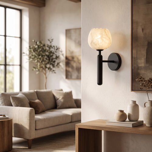 Alabaster Flower Hardwired Wall Sconce