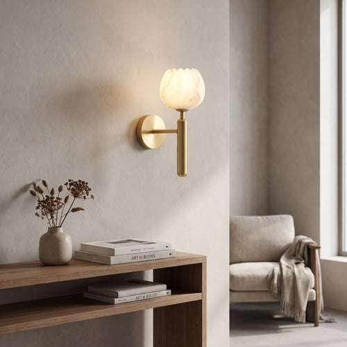 Alabaster Flower Hardwired Wall Sconce