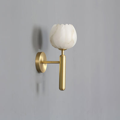 Alabaster Flower Hardwired Wall Sconce - Brass / ∅ 5.1″ x H 12.2″