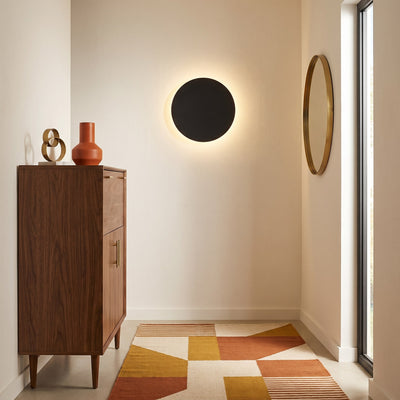 Backlit Round LED Wall Sconce - Black / 20cm