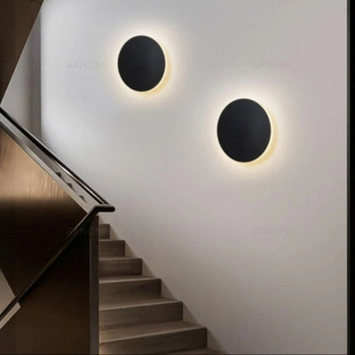 Backlit Round LED Wall Sconce - Black / 20cm