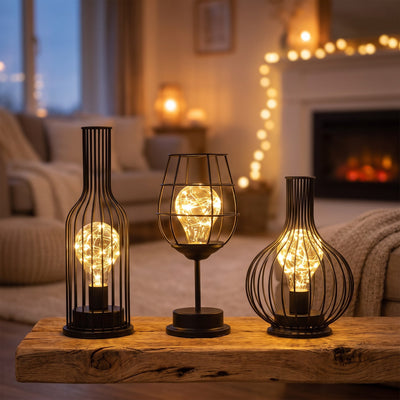 Battery-Powered Industrial Cage Table Lamp