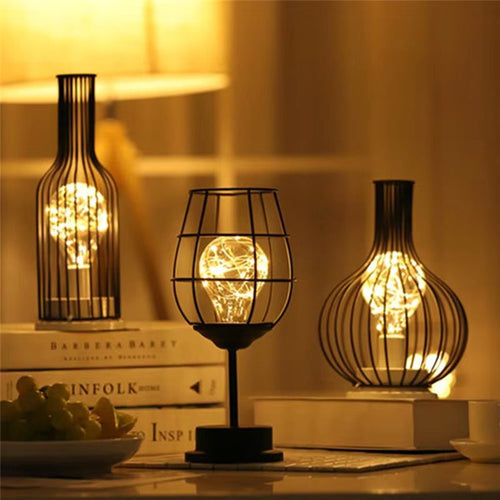 Battery-Powered Industrial Cage Table Lamp