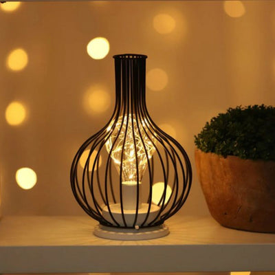 Battery-Powered Industrial Cage Table Lamp