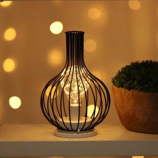 Battery-Powered Industrial Cage Table Lamp
