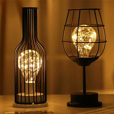 Battery-Powered Industrial Cage Table Lamp
