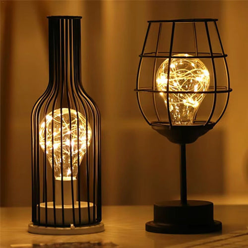 Battery-Powered Industrial Cage Table Lamp