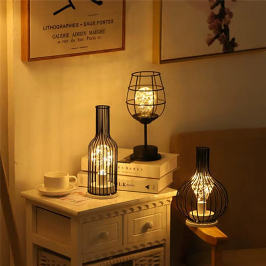 Battery-Powered Industrial Cage Table Lamp
