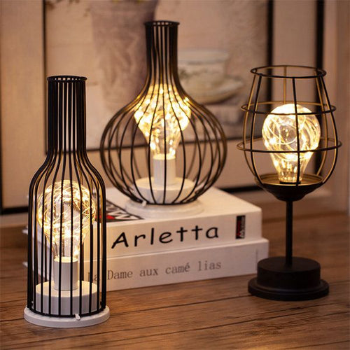 Battery-Powered Industrial Cage Table Lamp