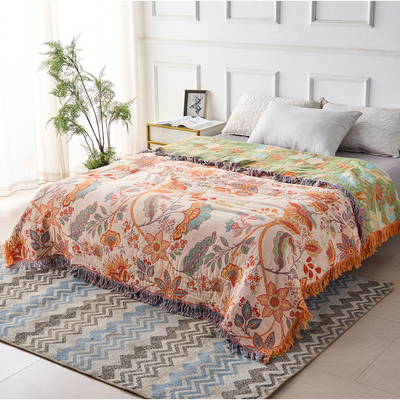 Boho Floral Cotton Throw Blanket with Fringe