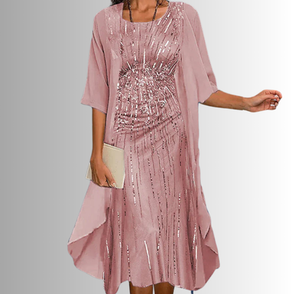 Brigitte Flowy-Cardigan Two-Piece Midi Dress