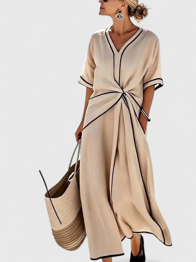 Brigitte Twist-Front V-Neck Midi Dress