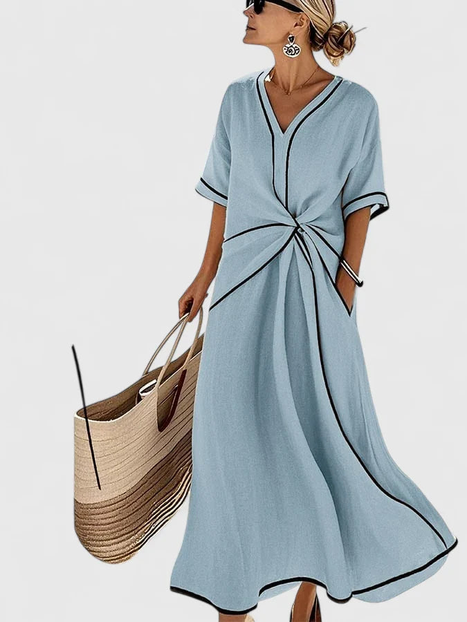 Brigitte Twist-Front V-Neck Midi Dress