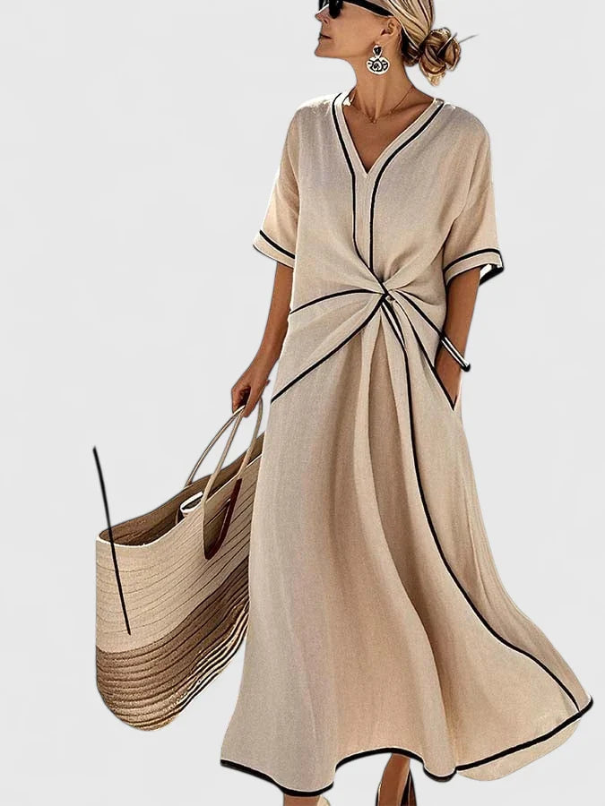 Brigitte Twist-Front V-Neck Midi Dress