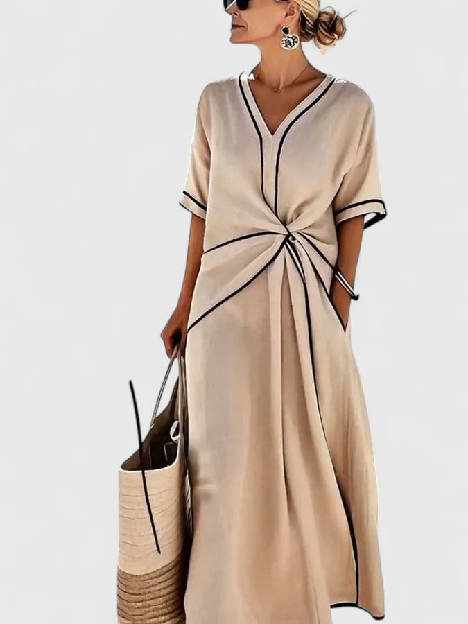 Brigitte Twist-Front V-Neck Midi Dress