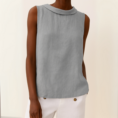 Céleste Fold-Collar Sleeveless Linen Top