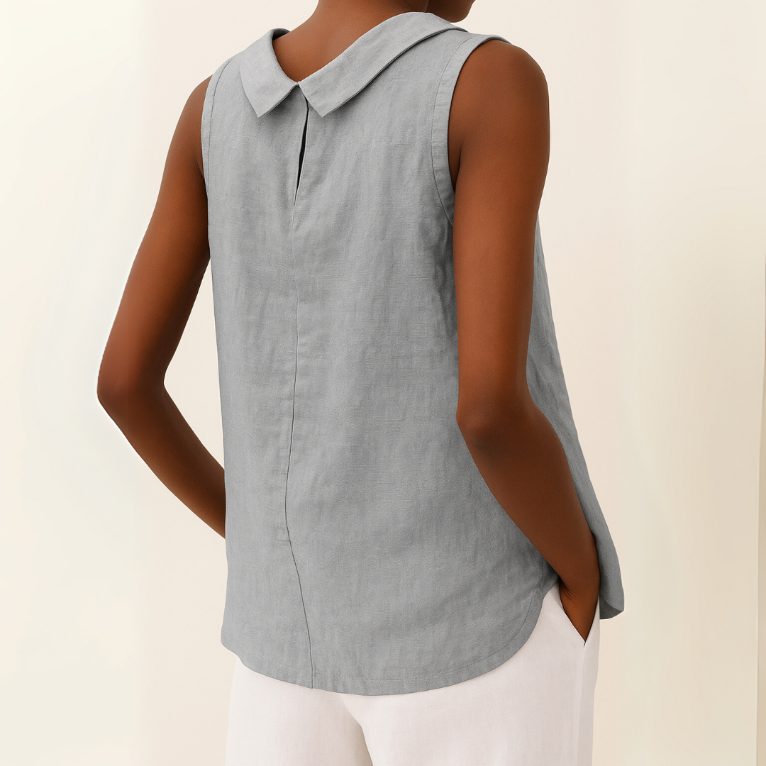 Céleste Fold-Collar Sleeveless Linen Top