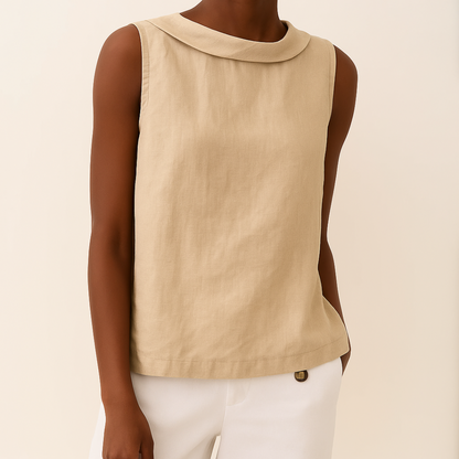 Céleste Fold-Collar Sleeveless Linen Top