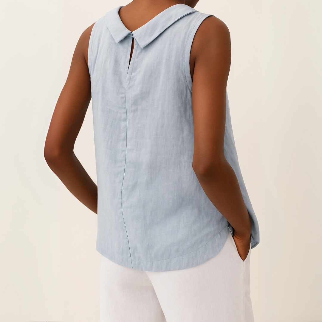 Céleste Fold-Collar Sleeveless Linen Top
