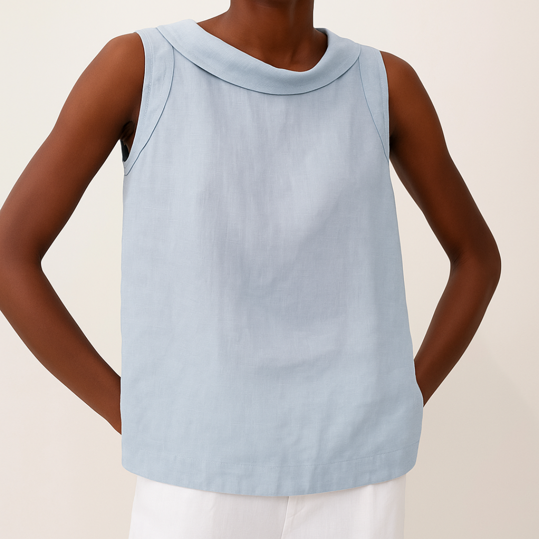 Céleste Fold-Collar Sleeveless Linen Top
