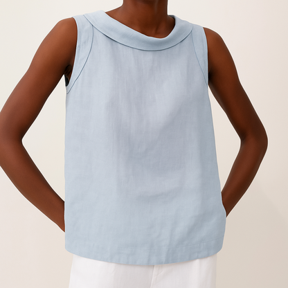 Céleste Fold-Collar Sleeveless Linen Top