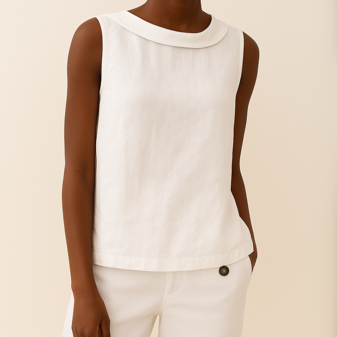 Céleste Fold-Collar Sleeveless Linen Top