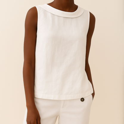 Céleste Fold-Collar Sleeveless Linen Top