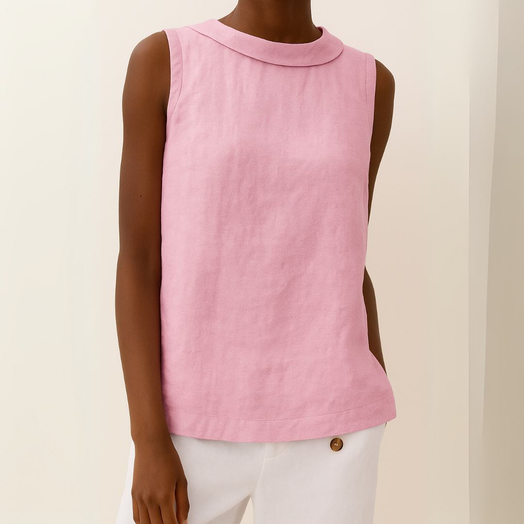 Céleste Fold-Collar Sleeveless Linen Top