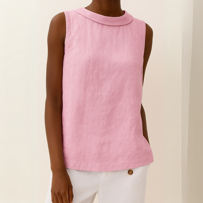 Céleste Fold-Collar Sleeveless Linen Top