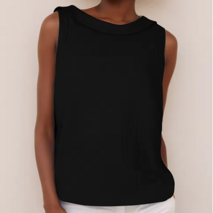 Céleste Fold-Collar Sleeveless Linen Top